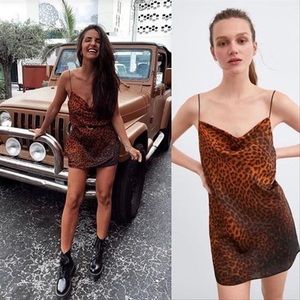 Zara Satin Leopard Dress